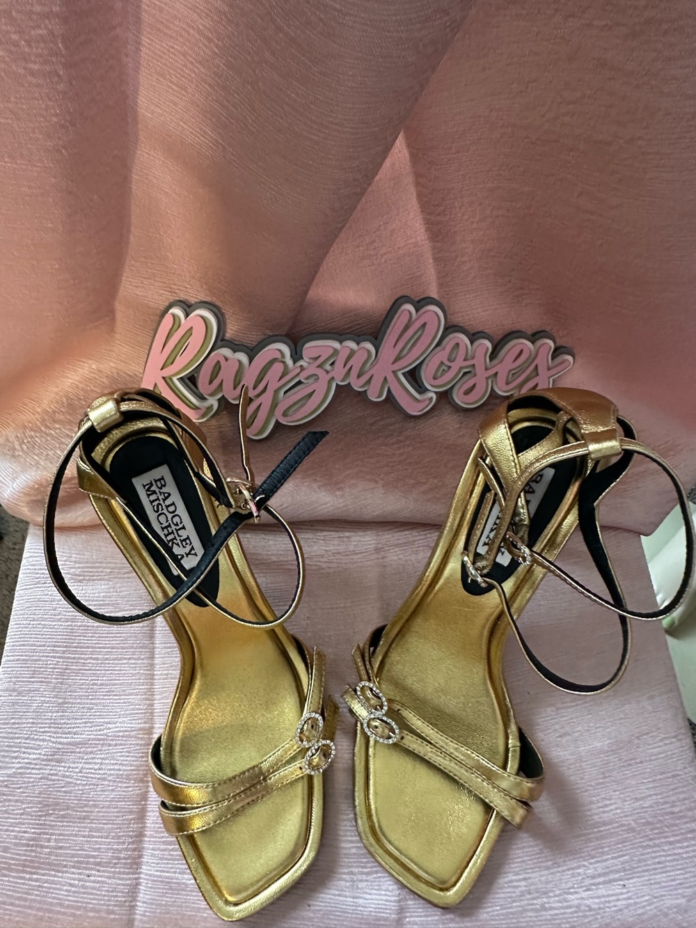 Preloved (PLVD) once! Badgley Mischka Metallic Gold Strappy Evening Heels